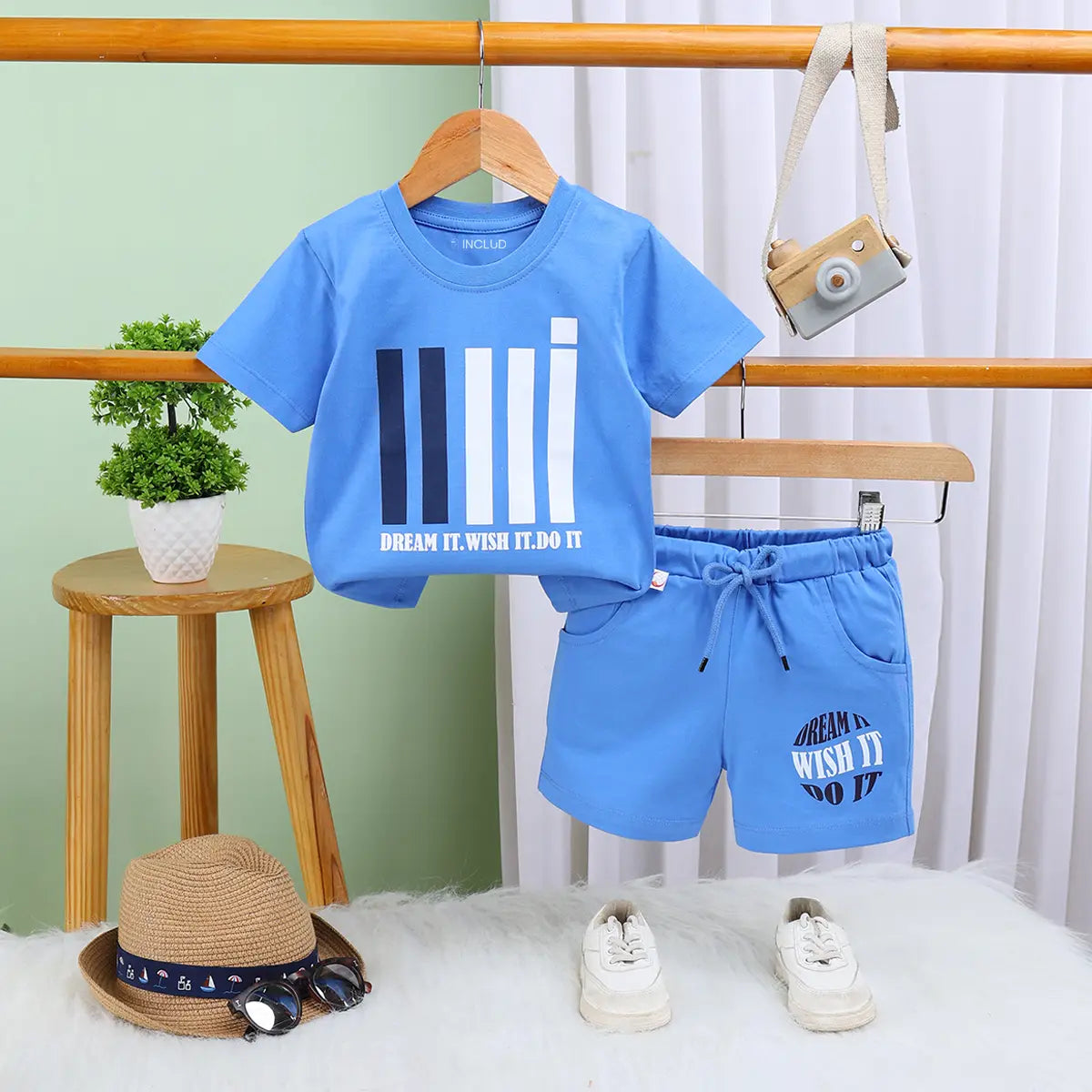Boys Blue Graphic Short Sleeves T-Shirt With Drawstring Shorts Sets Sets Blue 6-12 M