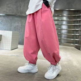 Boys Pink Solid Relaxed Fit Wide Leg Pants Pants