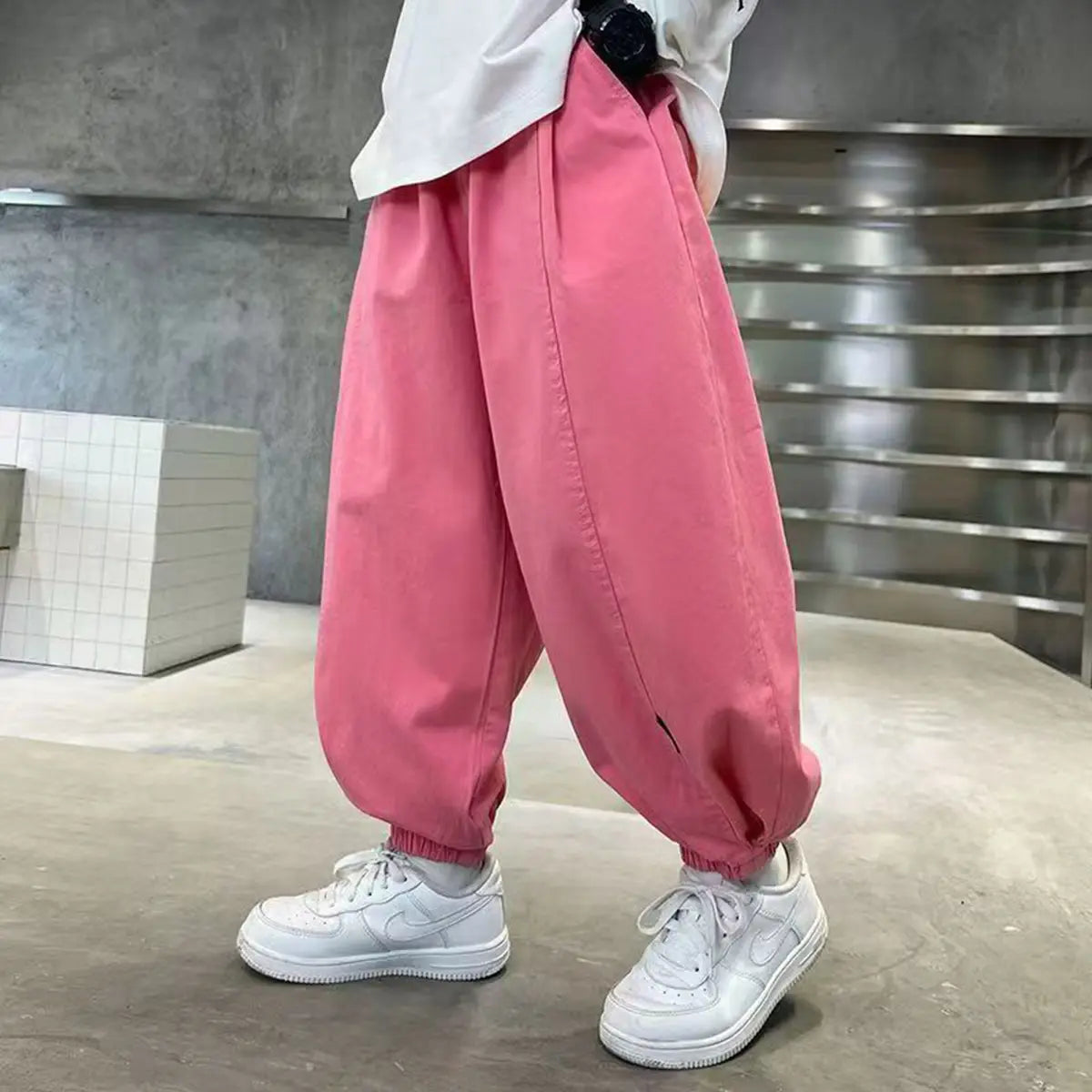 Boys Pink Solid Relaxed Fit Wide Leg Pants Pants