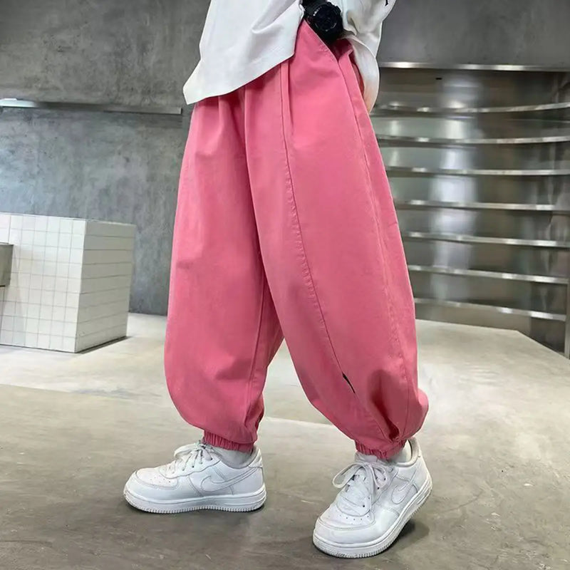 Boys Pink Solid Relaxed Fit Wide Leg Pants Pants