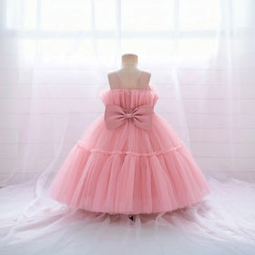 Girls Pink Sleeveless Tutu Partywear Dress With Back Bow Party Dresses