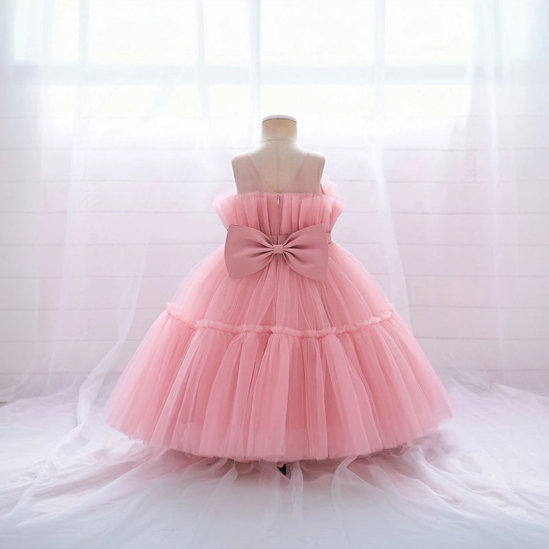 Girls Pink Sleeveless Tutu Partywear Dress With Back Bow Party Dresses