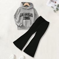 Girls Grey Alphanumeric Printed Hooded Sweatshirt With Pants sets 2 pc. Sets Grey 7-8 Y
