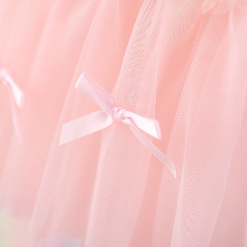 Girls Pink Tulle Overlay Fit & Flare Dress With Bow Details Casual Dresses