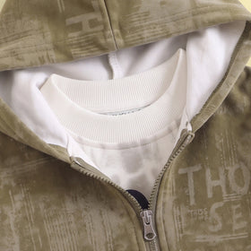 Boys Green Typographic Hooded Vest & Joggers With Sweatshirt Sets Sets