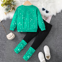 Girls Green Graphic Long Sleeve Sweatshirt With Pants Sets 2 pc. Sets