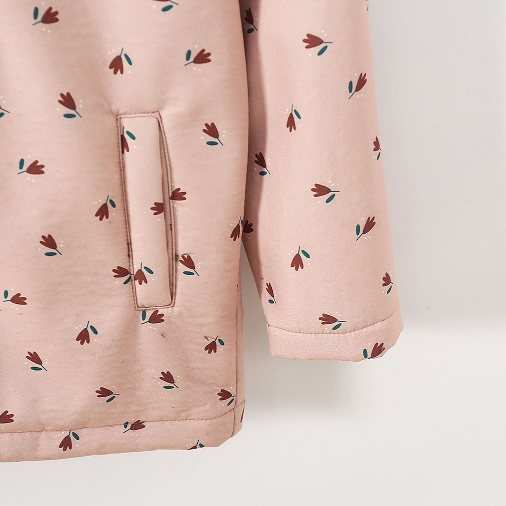 Girls Peach Floral Printed Hooded Jacket Coats & Jackets