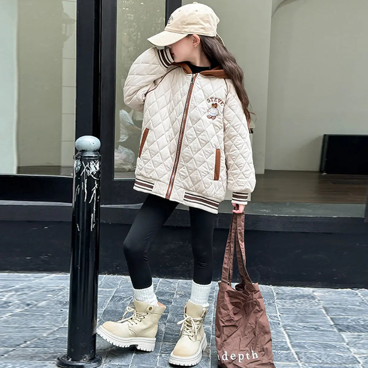 Girls Apricot Quilted Hooded Zipper jacket Coats & Jackets Apricot 5-6 Y