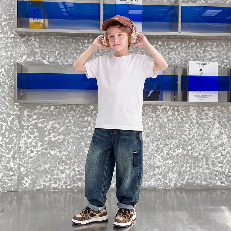Boys Blue Relaxed Fit Ankle Length Denim Jeans Pants Blue 3-4 Y