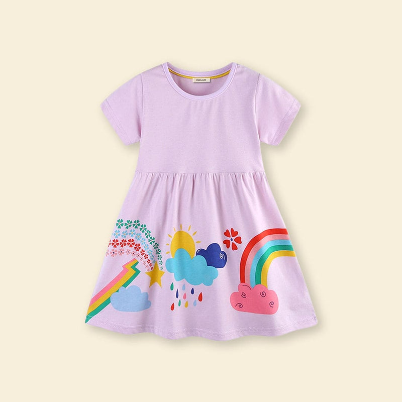 Girls Short Sleeve Rainbow Graphic Dress Casual Dresses   