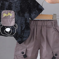 Boys Black Bear Graphic Printed Short Sleeve T-Shirt With Cargo Shorts Sets 2 pc. Sets