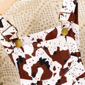Girls Brown Animal Print Adjustable Strap Dungaree Jumpsuits