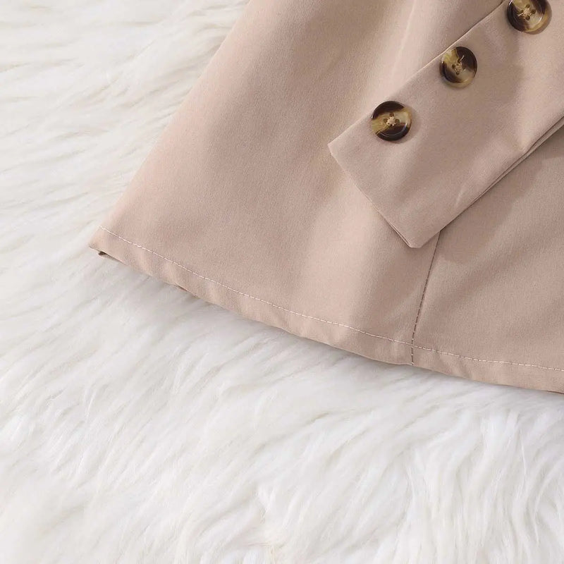Girls Beige Solid Long Sleeves Shirt Dress Casual Dresses