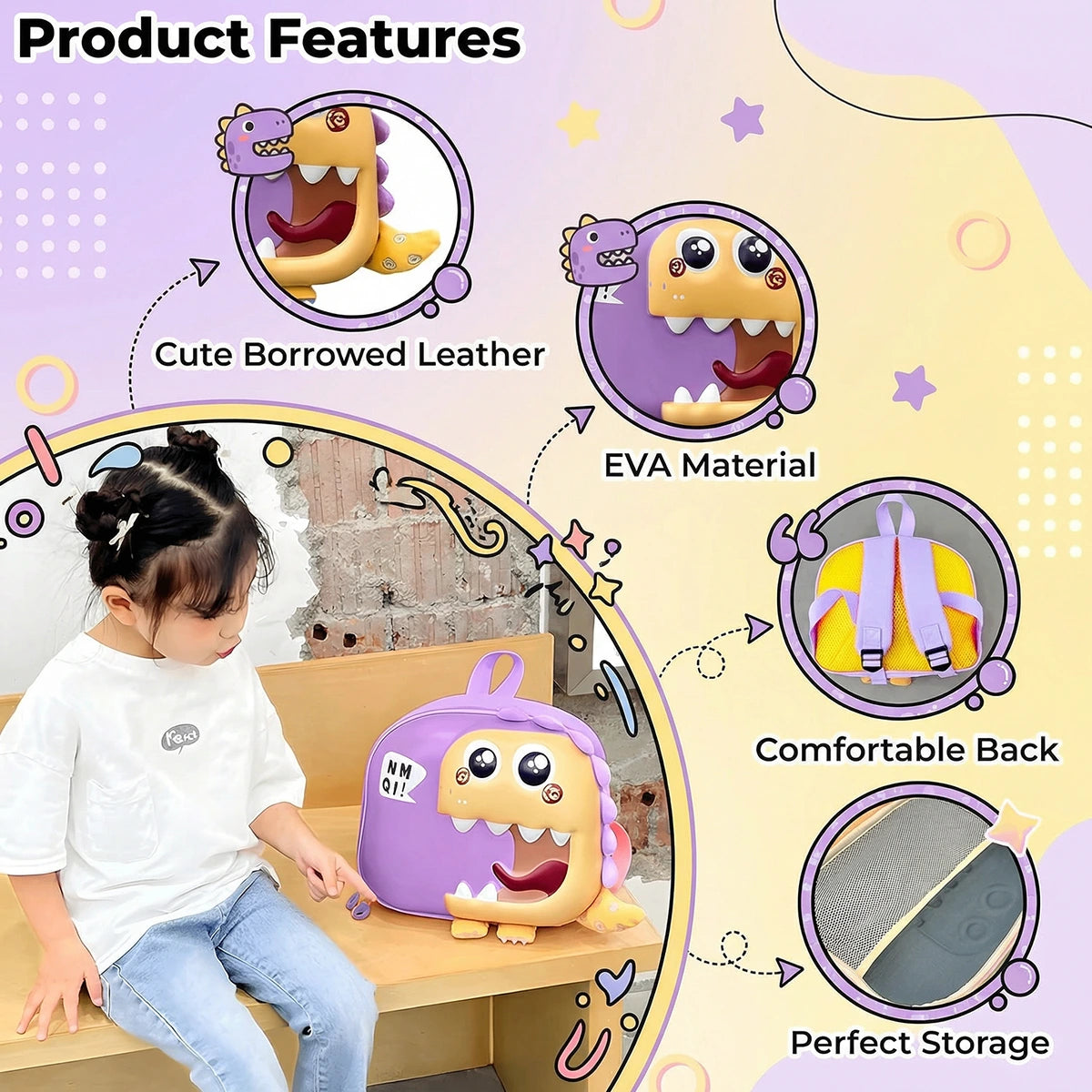 Kids Purple 3D Dinosaur Hard-Shell Backpack Trending Accessories