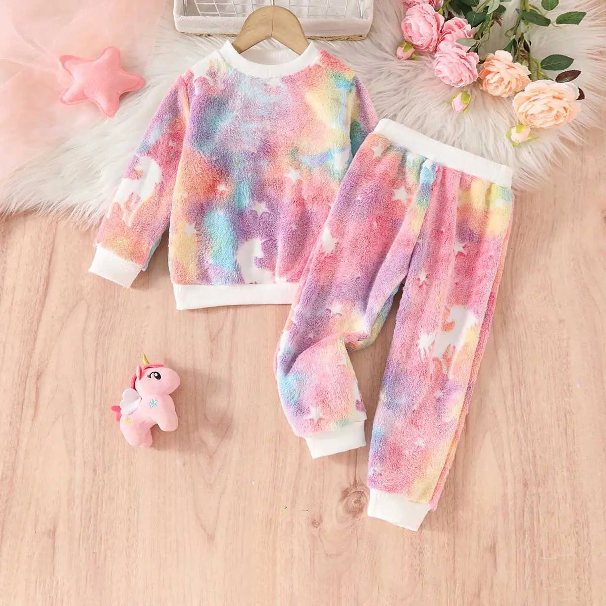 Girls Multicolor Unicorn Printed Long Sleeves Sweatshirt With Jogger Co-ord sets 2 pc. Sets Multicolor 1-2 Y