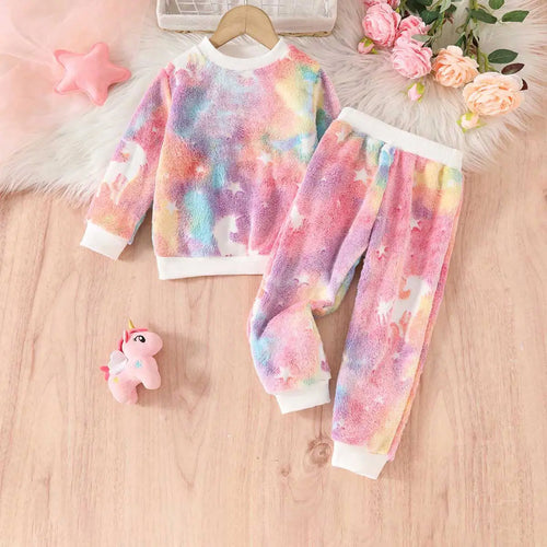 Girls Multicolor Unicorn Printed Long Sleeves Sweatshirt With Jogger Co-ord sets 2 pc. Sets Multicolor 1-2 Y