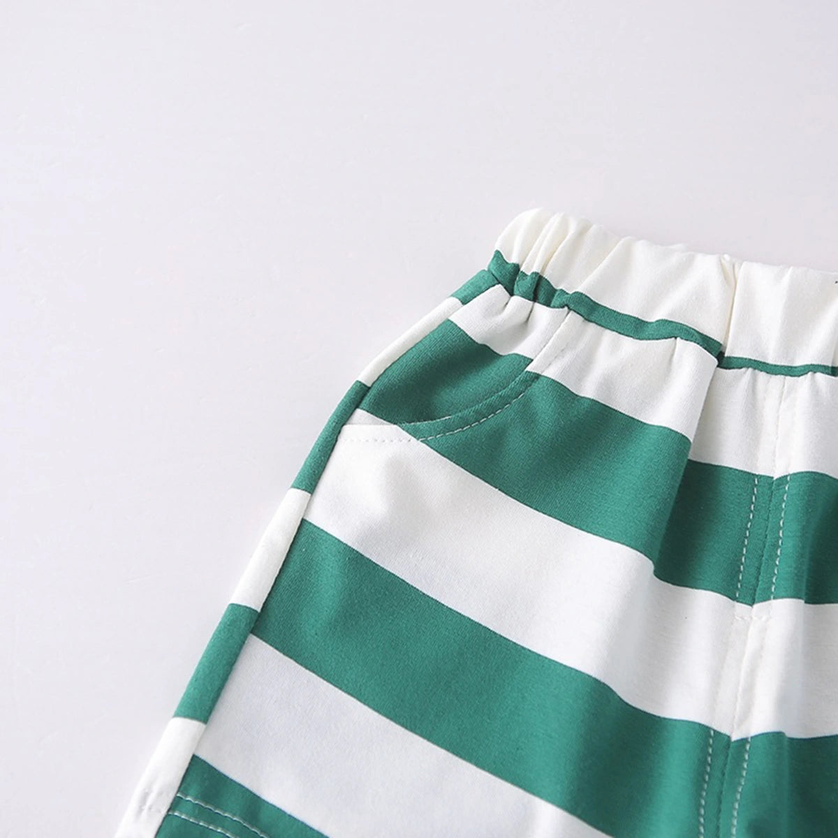 Boys Dark Green Rocket Fries Striped T-Shirt With Elasticated Shorts Sets 2 pc. Sets