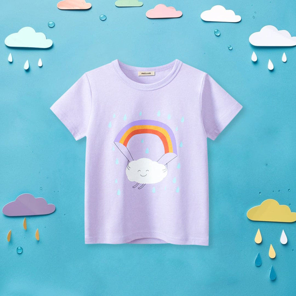 Girls Short Sleeve Clouds Print T-Shirt
