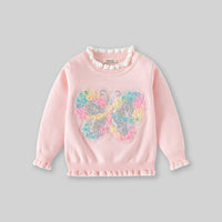 Girls Light Pink Butterfly Applique Regular Sweater Sweaters & Cardigans