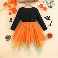 Girls Orange Cat Face Printed Halloween Fit & Flare Dress Casual Dresses
