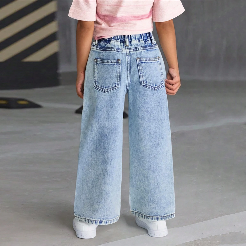 Girls Striped Short Sleeve T-Shirt With Blue Butterfly Print Denim Jeans Sets 2 pc. Sets