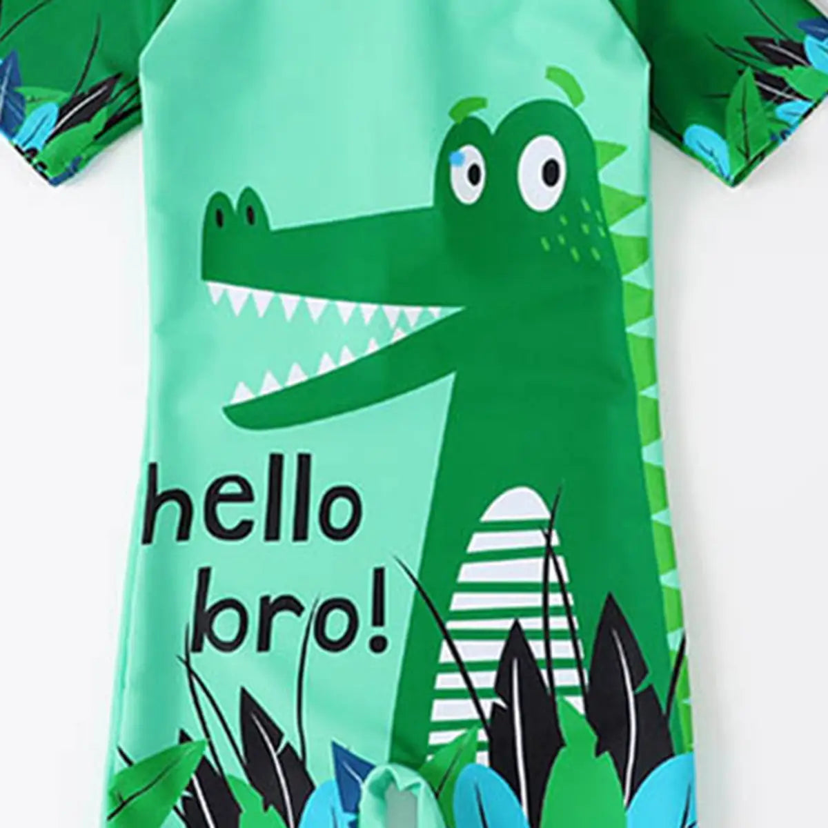 Boys Green Graphics Swimwear Bodysuit With Swim Cap Beachwear