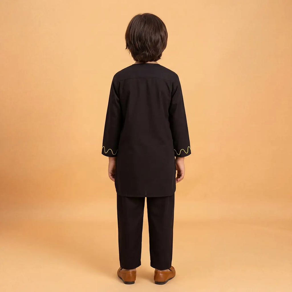 Boys Black Embroidered Kurta With Pajama Sets Ethnicwear Boys