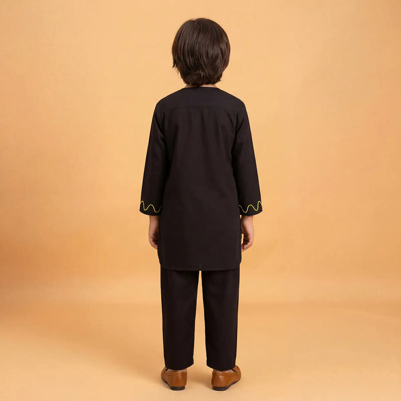 Boys Black Embroidered Kurta With Pajama Sets Ethnicwear Boys