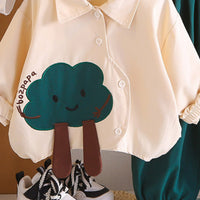 Girls Embroidered Long Sleeves Shirt With Green joggers Set 2 pc. Sets