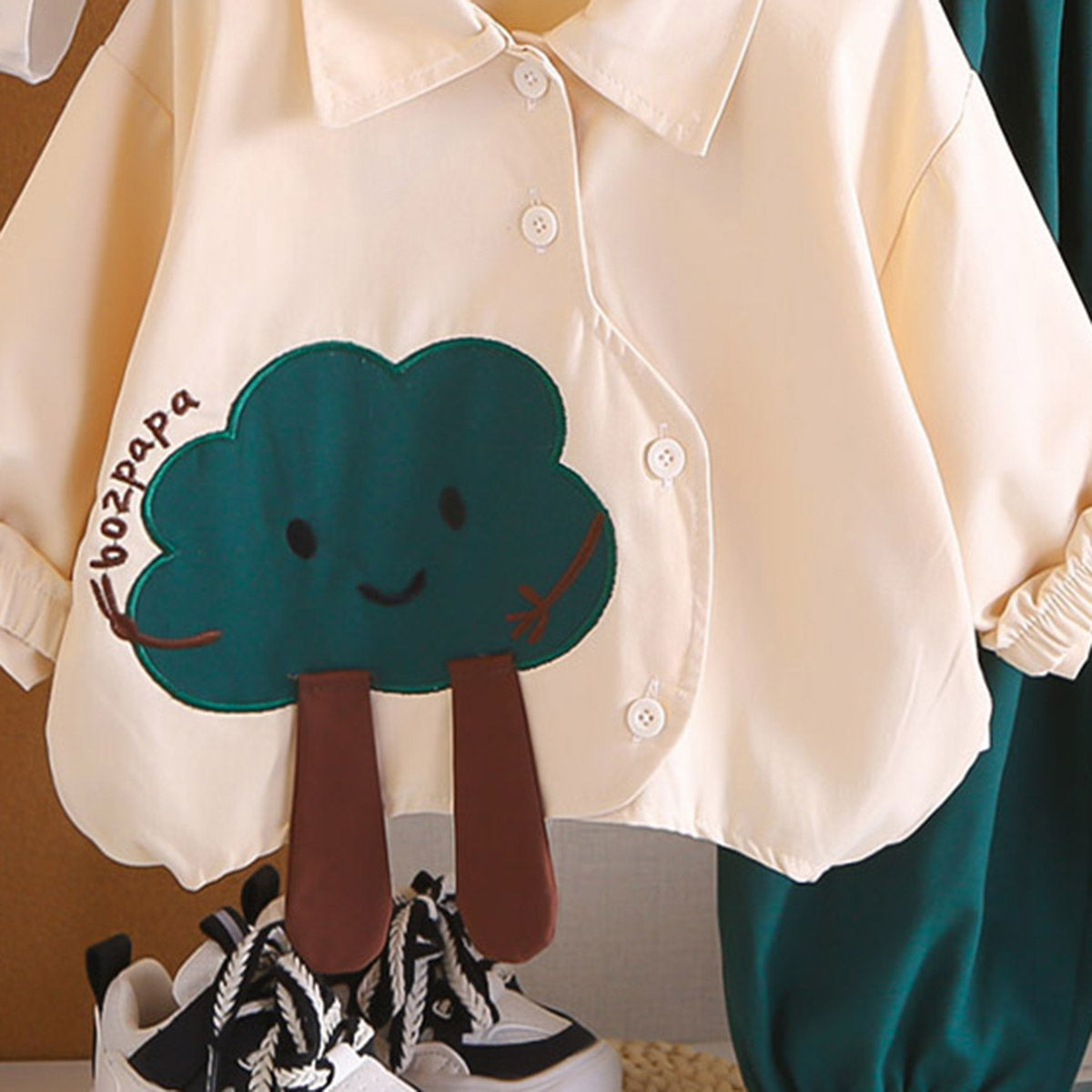 Girls Embroidered Long Sleeves Shirt With Green joggers Set 2 pc. Sets