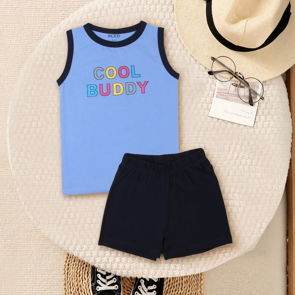 Boys Multicolor Sleeveless Printed T-Shirt With Summer Shorts Sets - Pack Of 2 Sets
