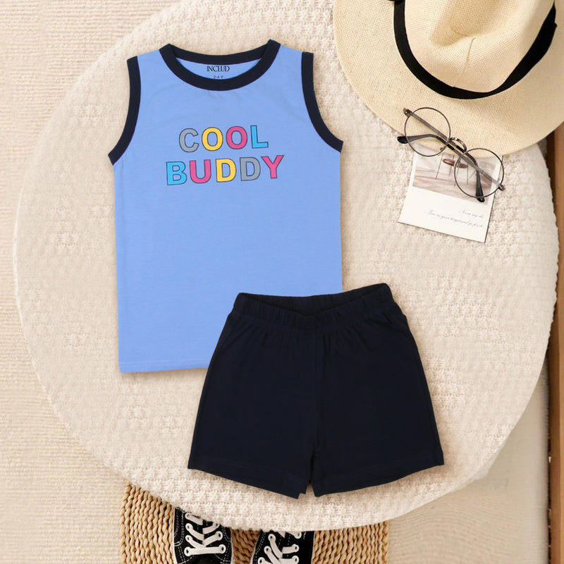 Boys Multicolor Sleeveless Printed T-Shirt With Summer Shorts Sets - Pack Of 2 Sets