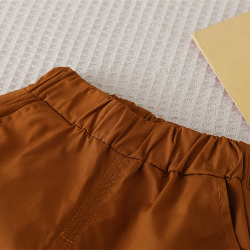 Boys Brown Printed Contrast Front Pocket Shirt With Shorts Set 2 pc. Sets
