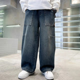 Boys Blue Relaxed Fit Wide Leg Denim Jeans