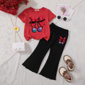 Girls Red Bow & Cherry Printed T-Shirt With Flared Pants Sets Sets Red 3-4 Y
