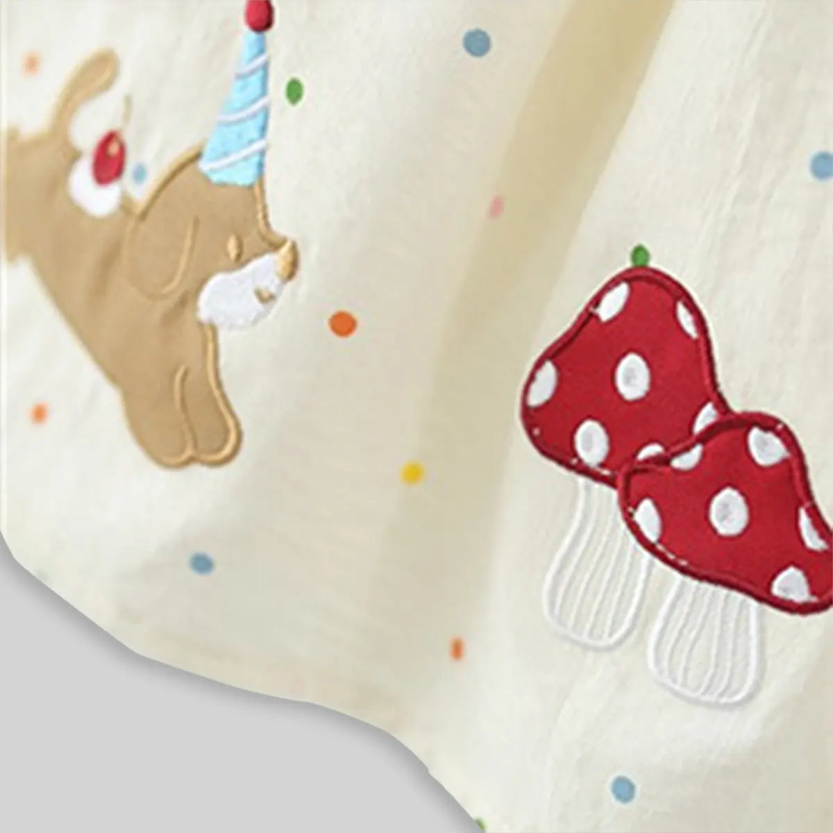 Girls Beige Polka Dot Print Fit & Flare Dress With Patch Embroidery Casual Dresses
