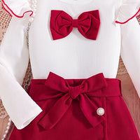 Girls White Textured Long Sleeve Top With Skirt Sets 2 pc. Sets