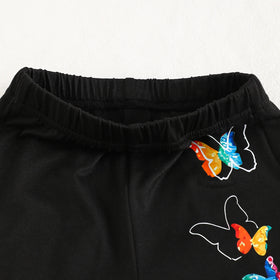 Girls White Short Sleeve Butterfly Print T-Shirt With Pants Sets 2 pc. Sets