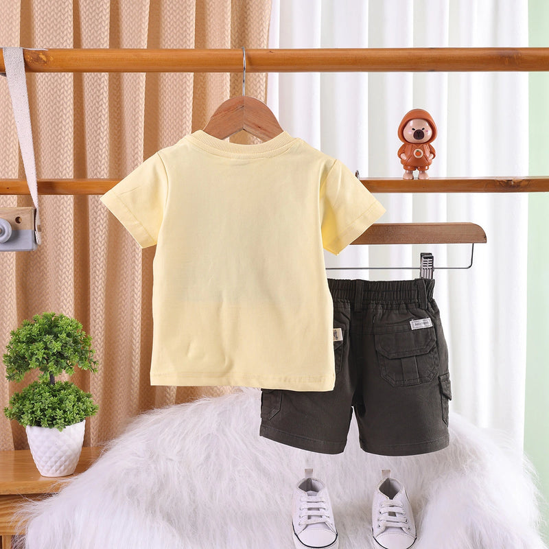 Boys Yellow Inside Out Print T-Shirt With Twill Cargo Pocket Shorts Sets 2 pc. Sets