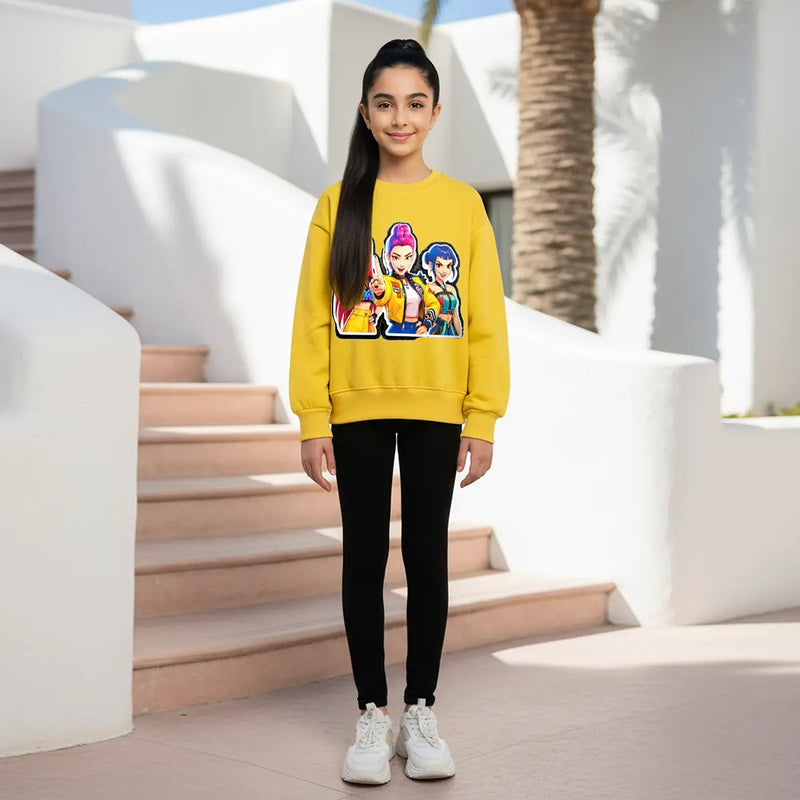 Girls Yellow K-Pop Graphics Sweatshirt Sweatshirts & Hoodies Yellow 2-3 Y