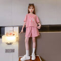 Girls Pink Heart Print T-Shirt With Shorts Sets Sets Pink 5-6 Y