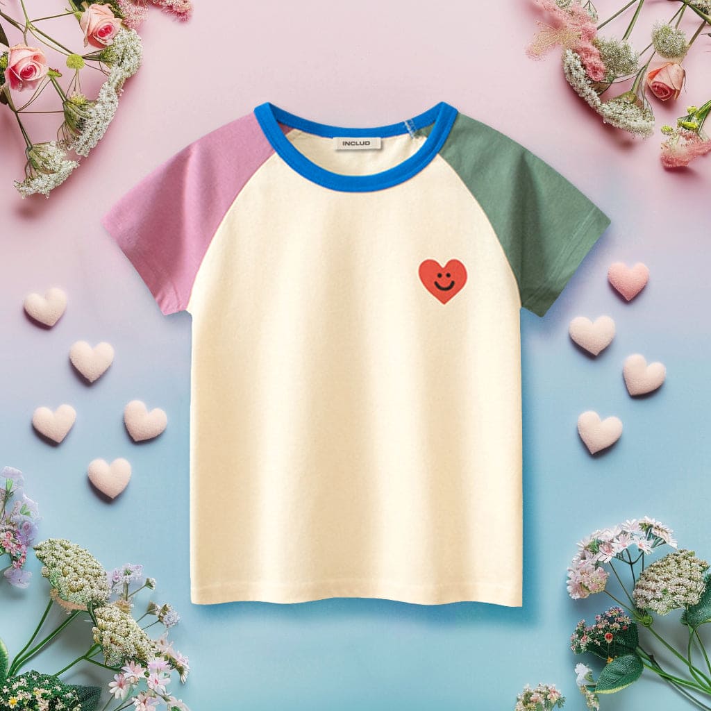 Girls Colorblock Short Sleeves T-shirt Tshirts Green 1-2 Y 