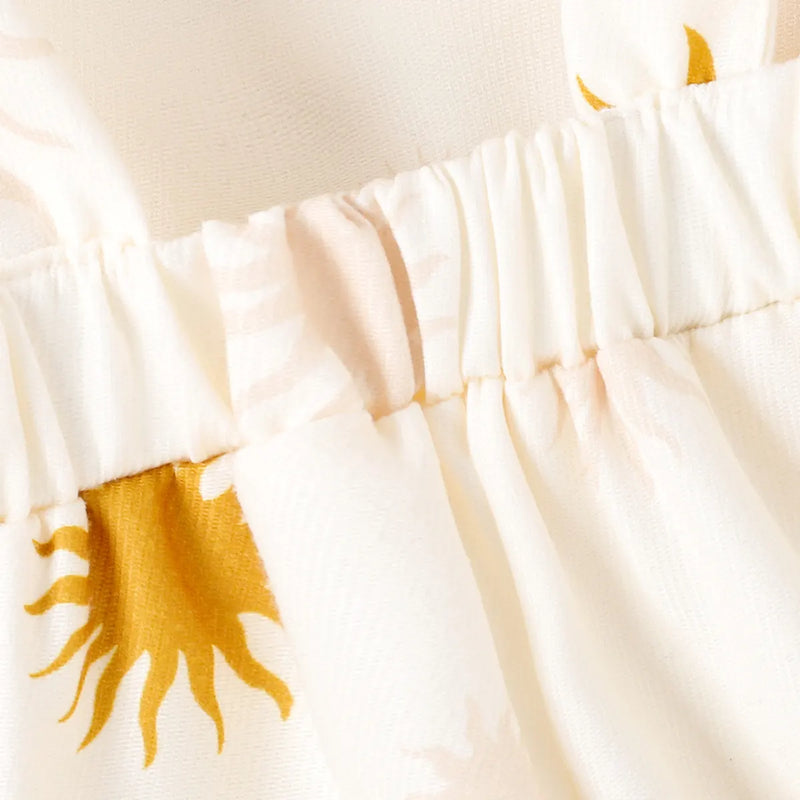 Girls White Sun Print Adjustable Strap Dungaree Jumpsuits