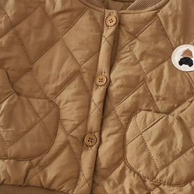Boys Khaki Quilted Button-down Jacket With Hoodie & Jogger Sets Sets