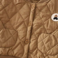 Boys Khaki Quilted Button-down Jacket With Hoodie & Jogger Sets Sets