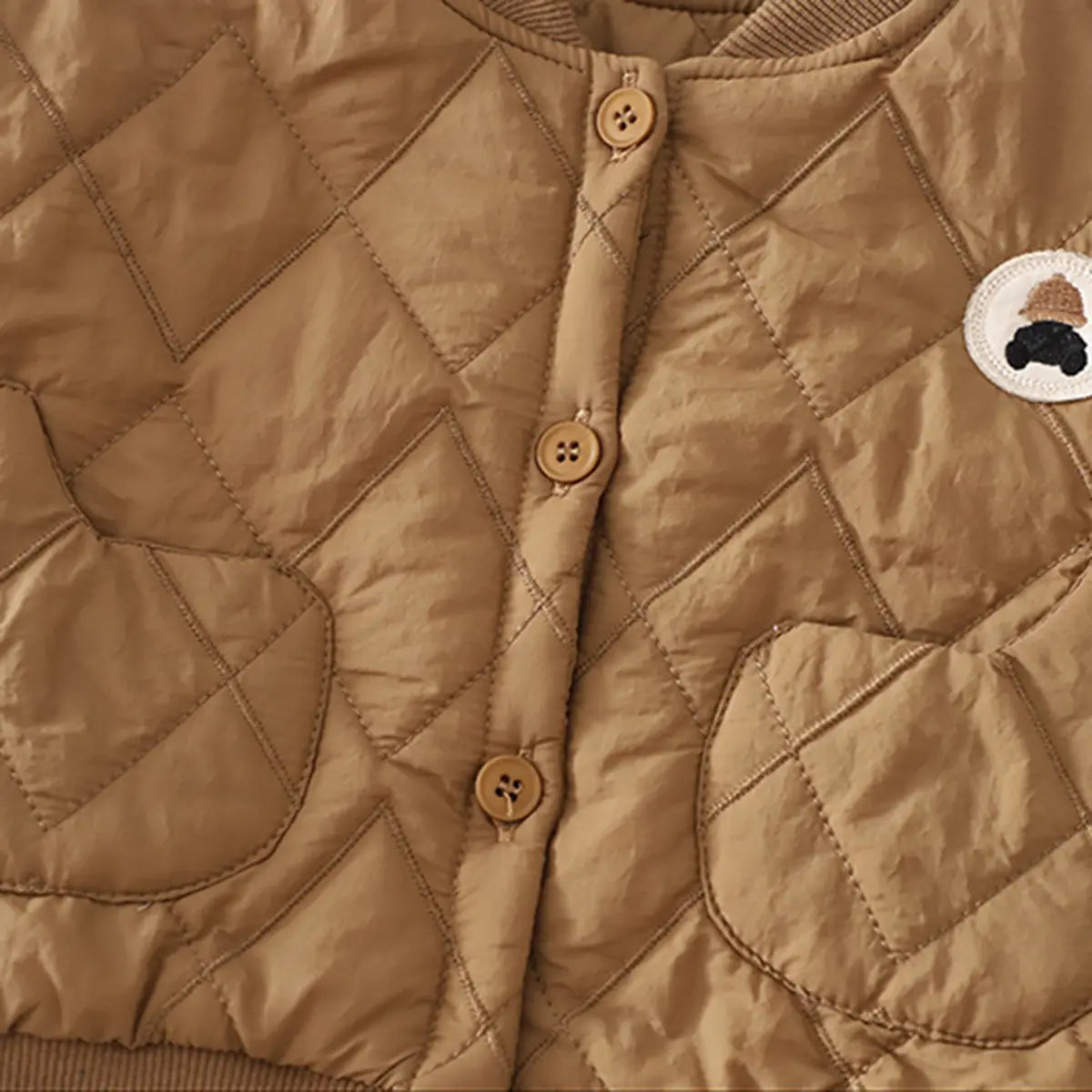 Boys Khaki Quilted Button-down Jacket With Hoodie & Jogger Sets Sets