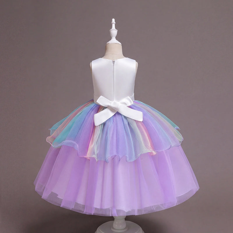 Girls Purple Floral Applique Sleeveless Fit & Flare Party Wear Dress Party Dresses