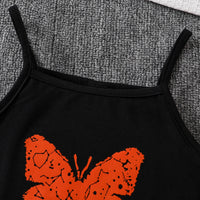 Girls Orange Crop Top With Camisole Top & Printed Skirt Sets 3 pc. Sets