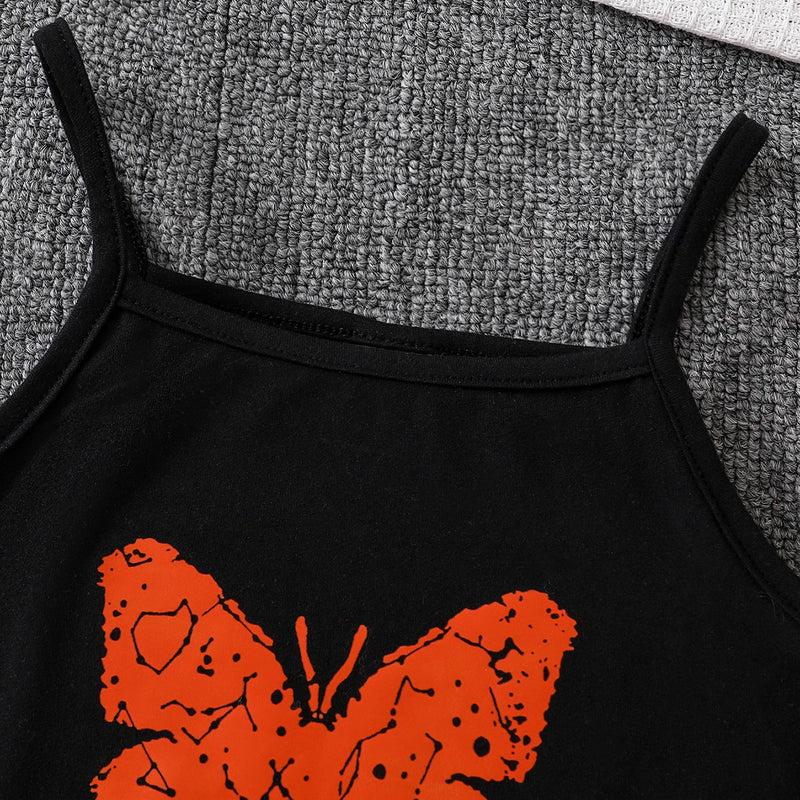 Girls Orange Crop Top With Camisole Top & Printed Skirt Sets 3 pc. Sets