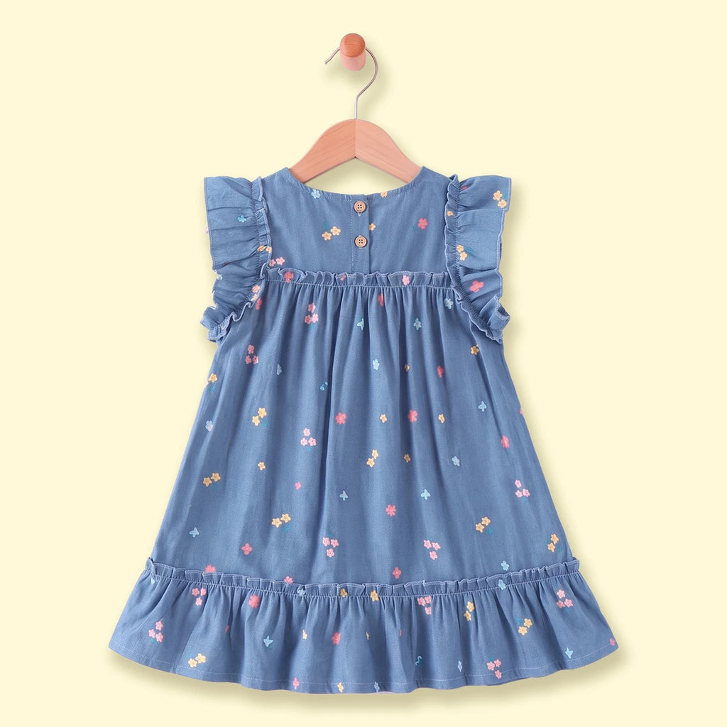 Girls Blue Floral Short Sleeve A-Line Dress Casual Dresses